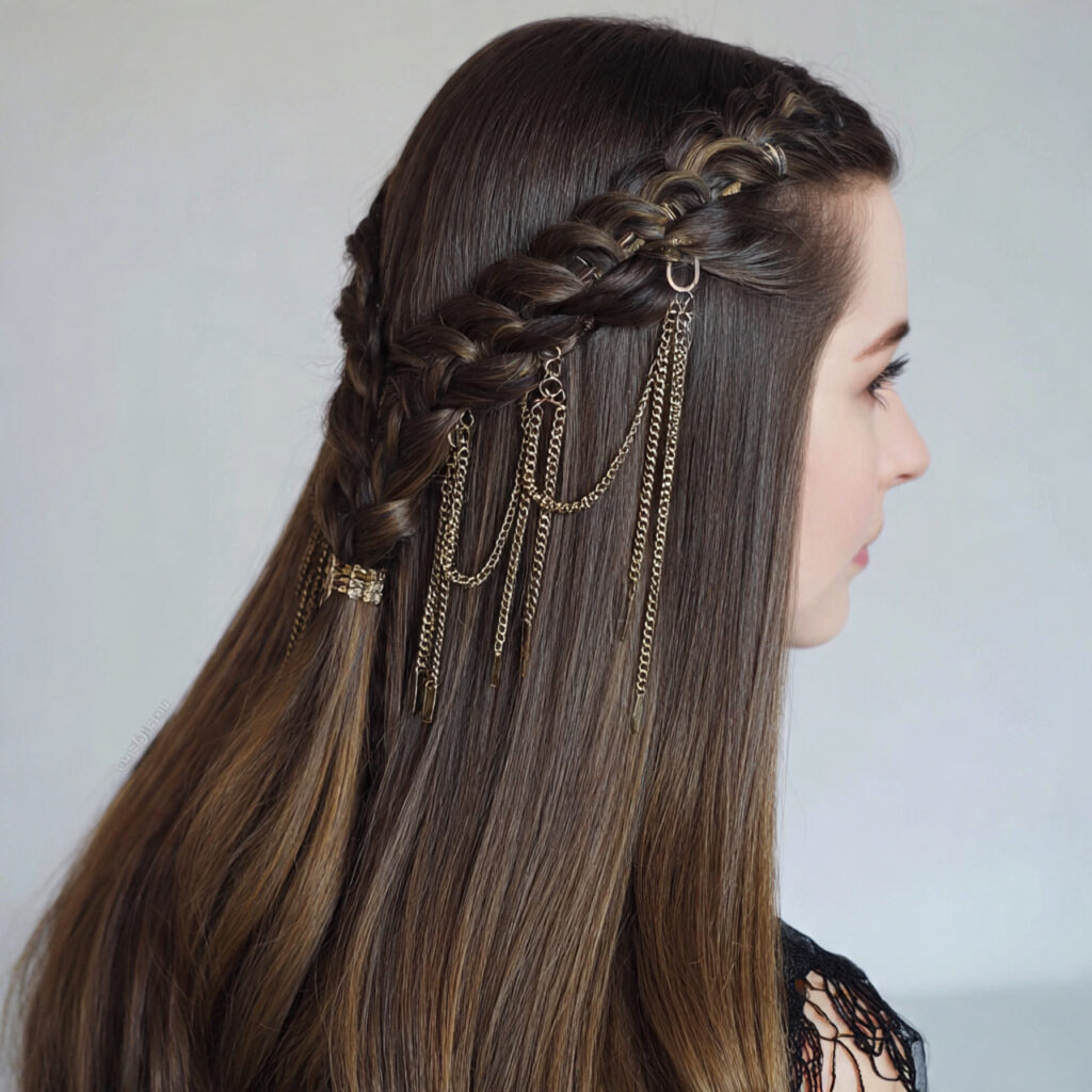 straight hair with braided accent