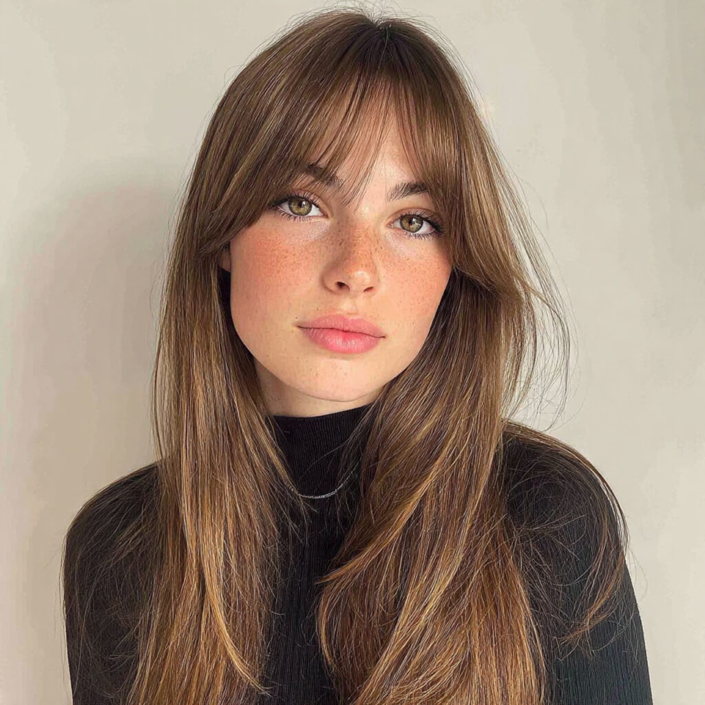 straight hair with curtain bangs