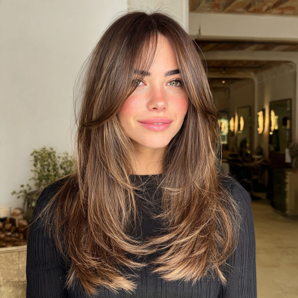 straight hair with face framing layers