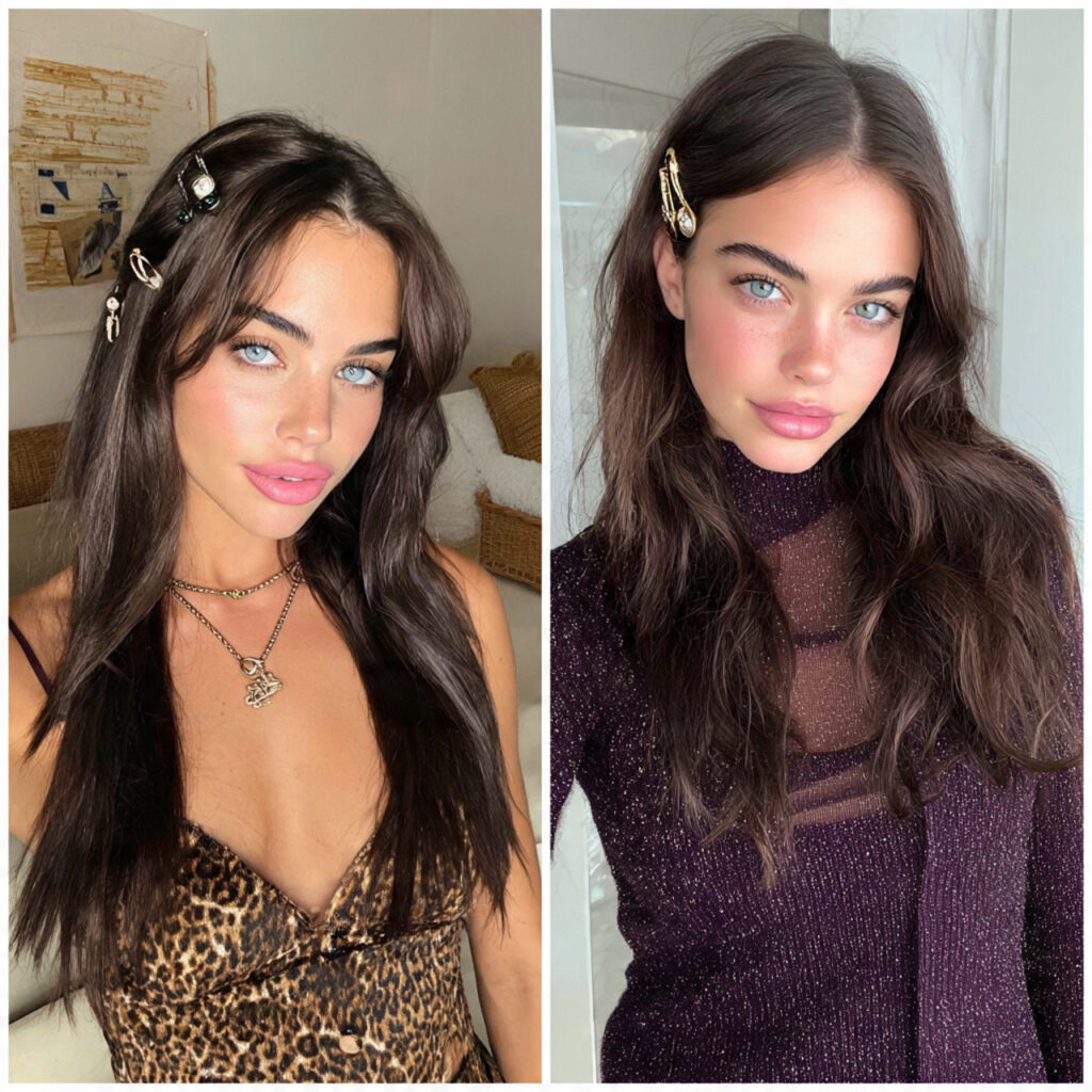 straight hair with hair clips