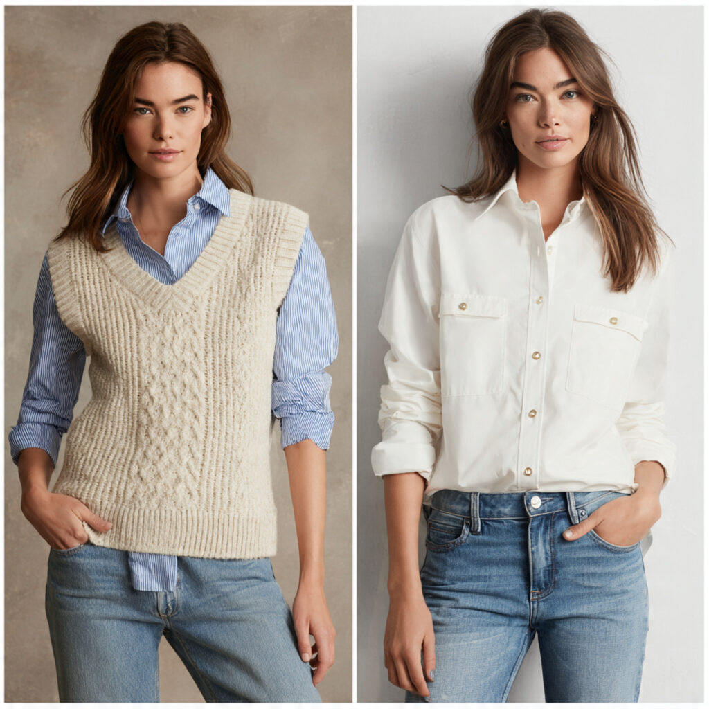 sweater vest button down shirt jeans for womens