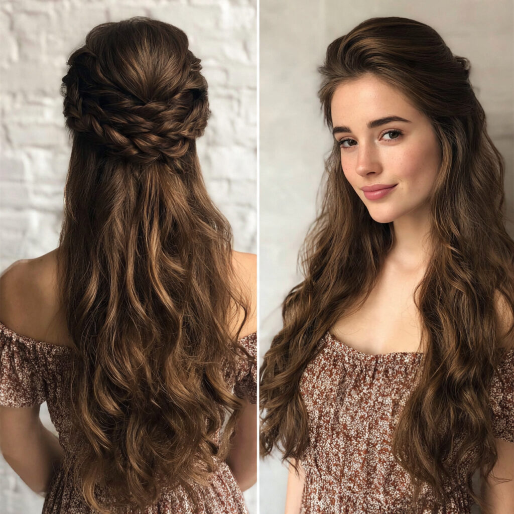 the half up half down style for hairstyles for lon