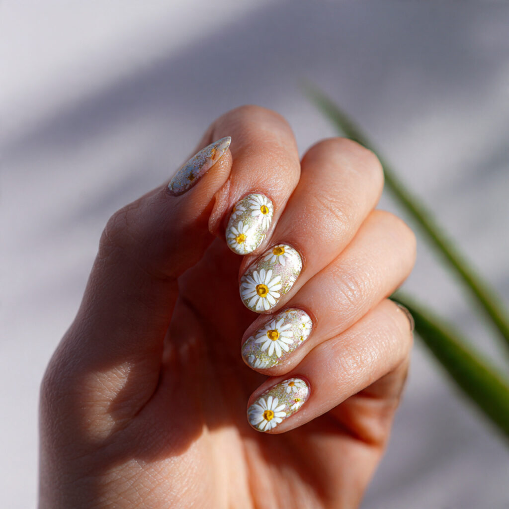 13 Summer Short Nails That Are Cute, Fresh, and Basically Made for Sunshine 5 tiny daisy nail art