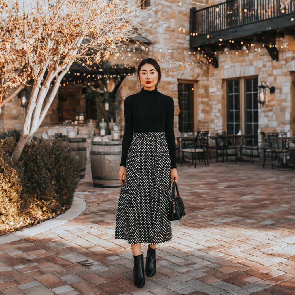 turtleneck midi skirt for christmas outfit