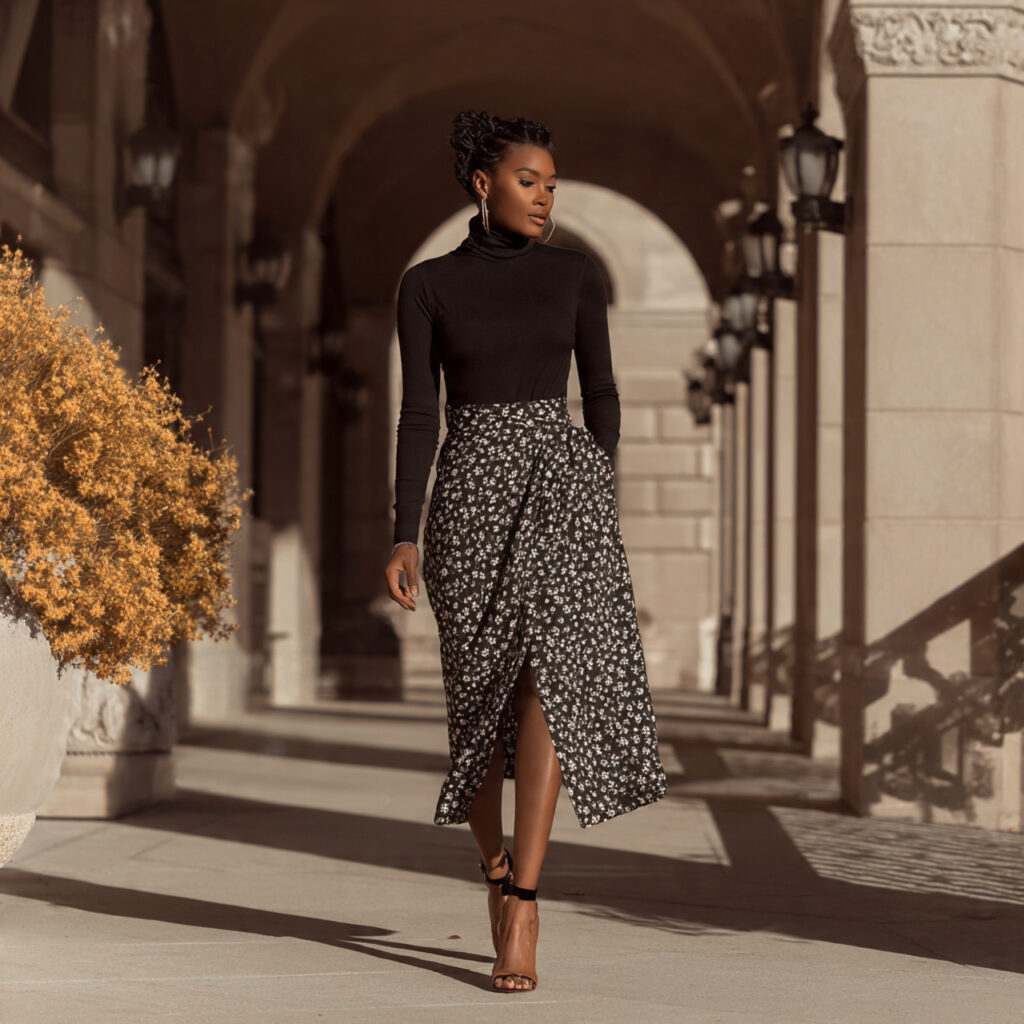 turtleneck midi skirt for women
