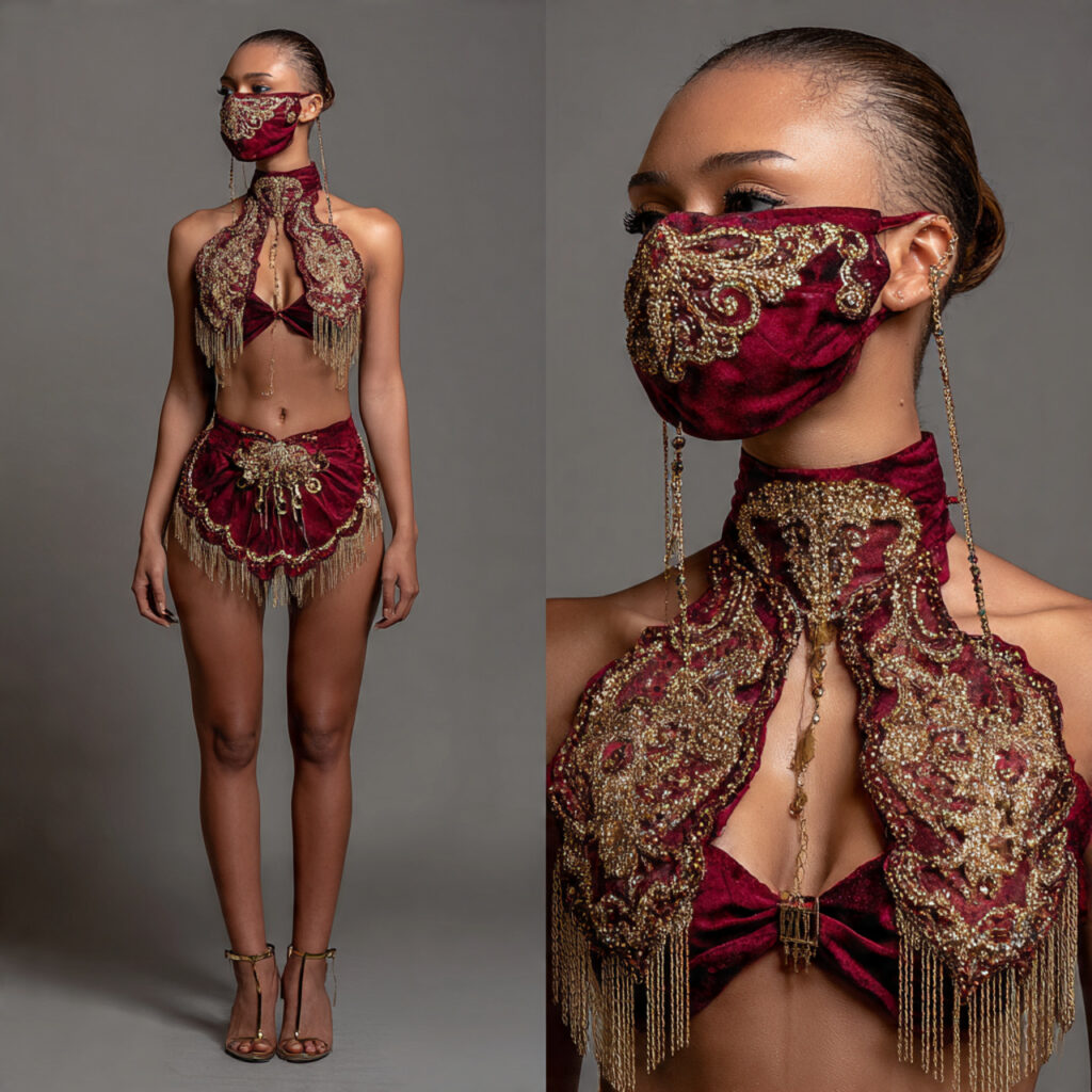 15 Masquerade Outfit Ideas That Will Make You the Most Mysterious (and Stylish) Person at the Ball 13 two piece set embellished mask