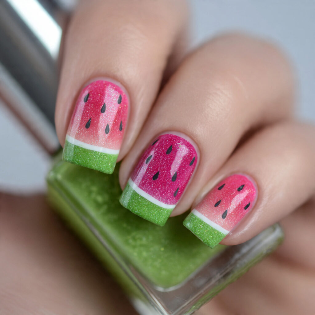 13 Summer Short Nails That Are Cute, Fresh, and Basically Made for Sunshine 9 watermelon accent nails