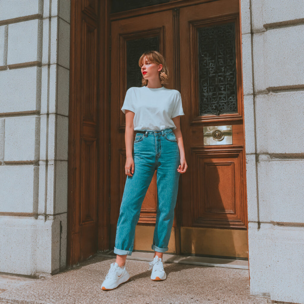 12 Cute Outfit Ideas You’ll Want to Copy Immediately (Trust Me, These Are Too Good) 2 white tee mom jeans sneakers