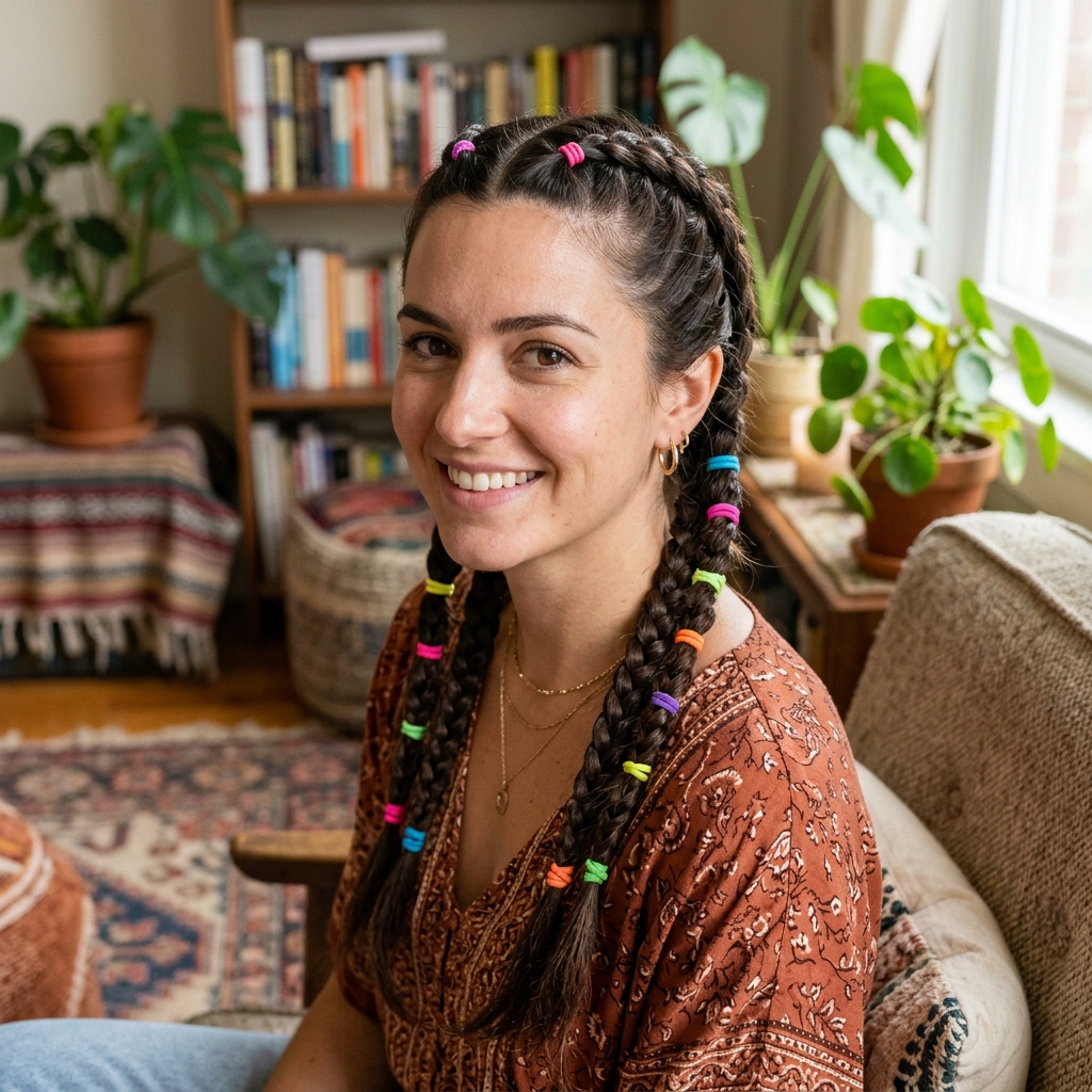 Double Dutch Braids + Colorful Hair Ties