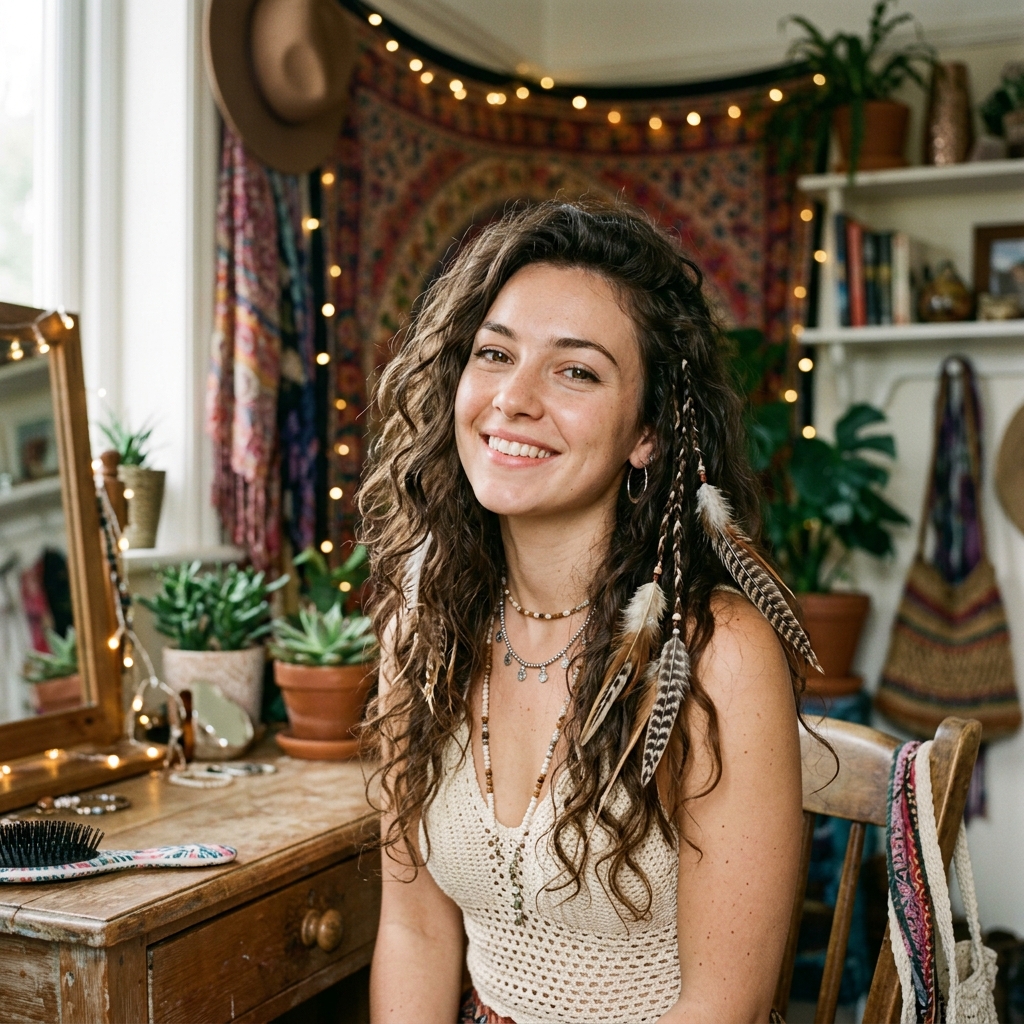Loose Curls with Feathered Accents