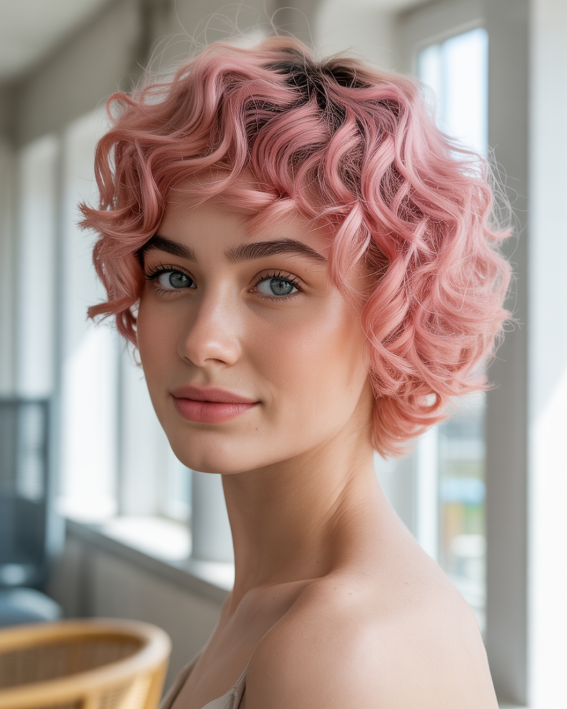 Pastel Pink Curly Crop