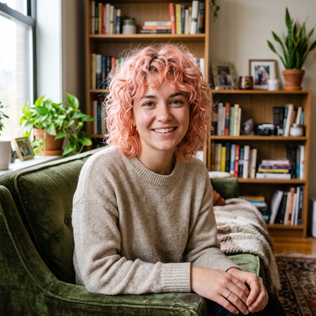 Peach Pink Curly Shag