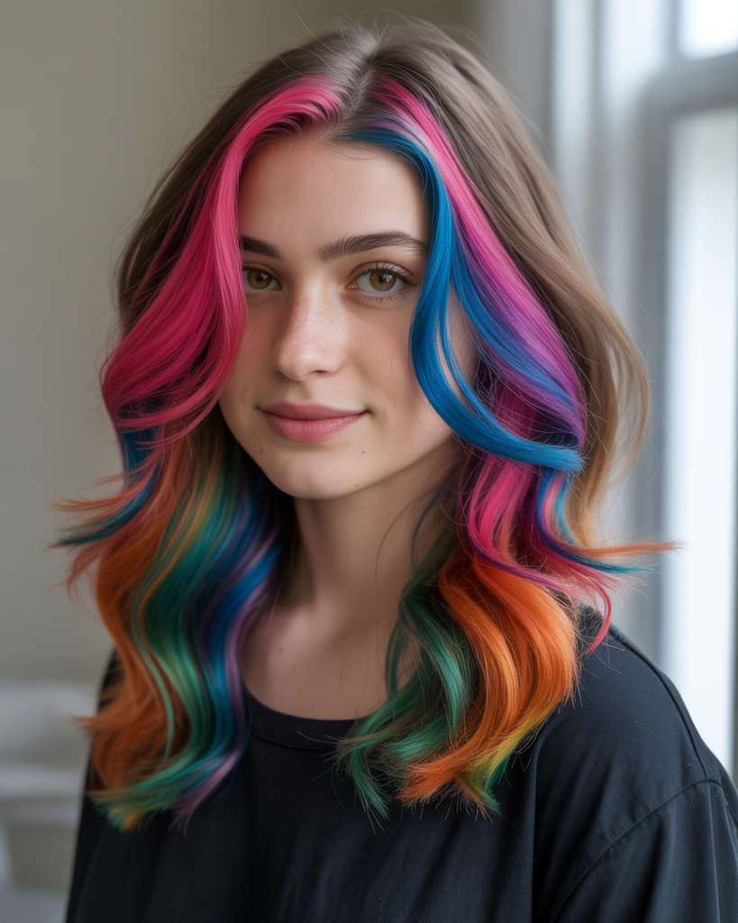 13 Peekaboo Hair Color Ideas That Secretly Transform Your Hair (And Yes, They’re That Cool) 8 Rainbow Peekaboo Hair Color
