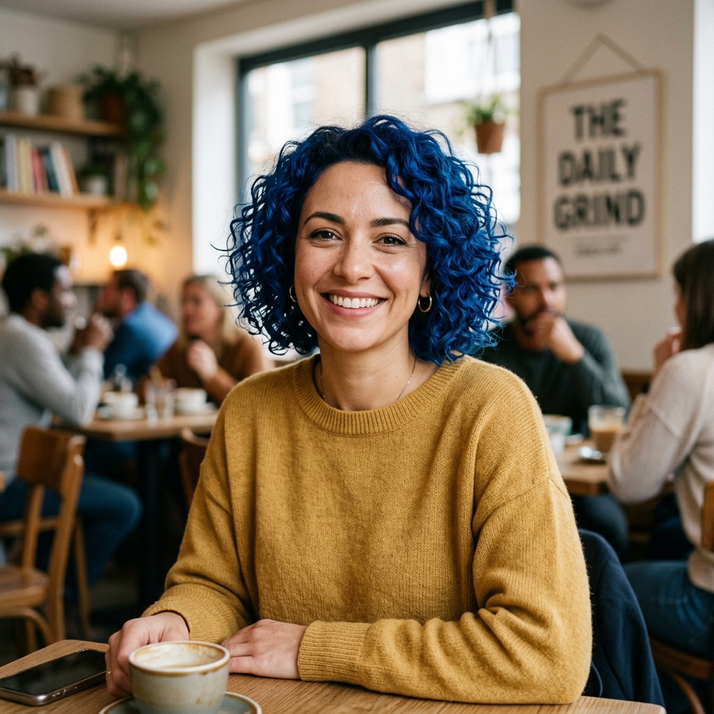 Royal Blue Curly Bob