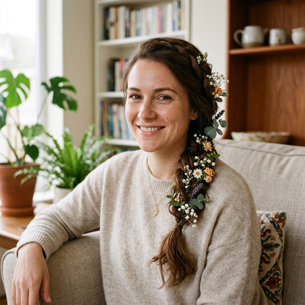 Side Braid with Floral Accents