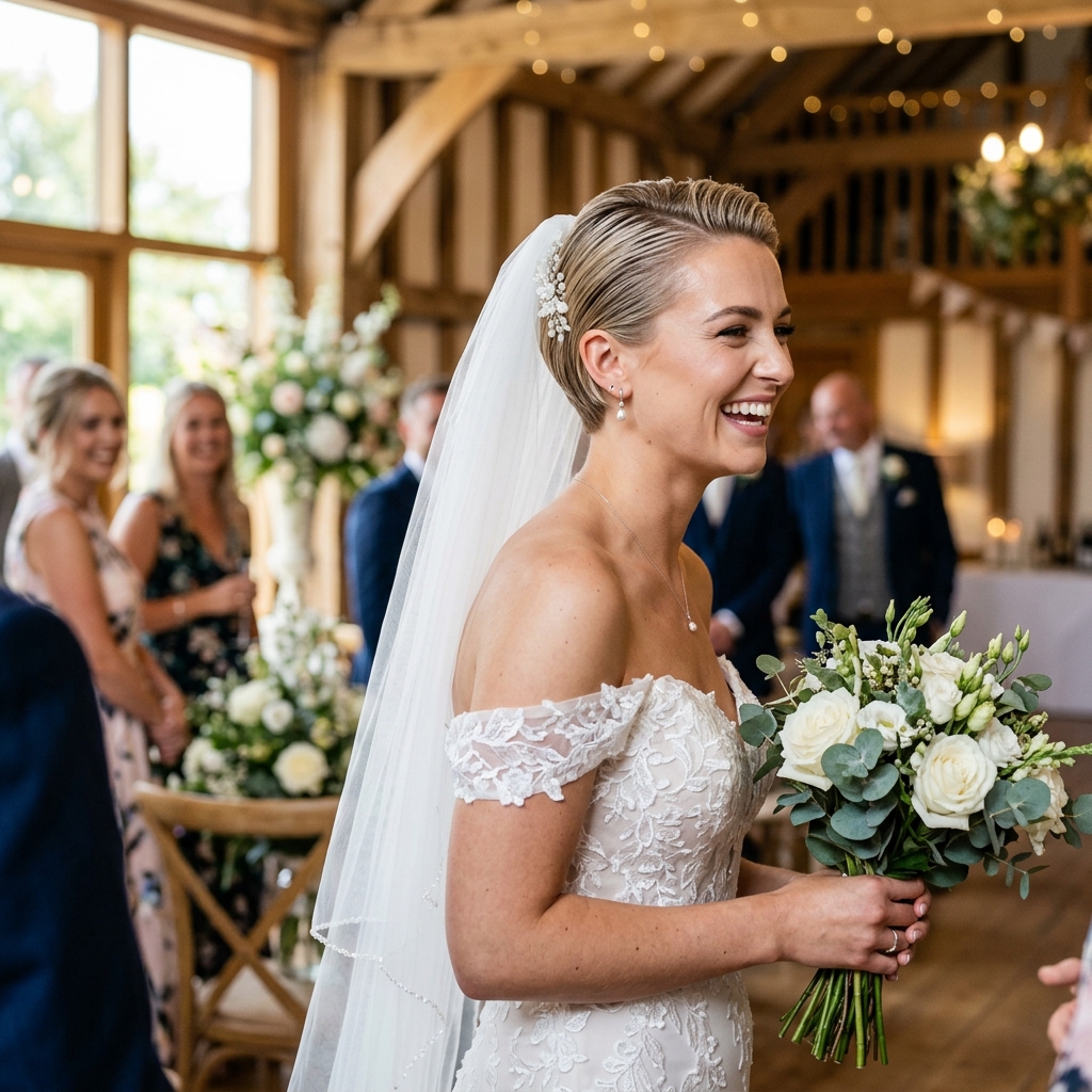 Slicked-Back Pixie with a Veil