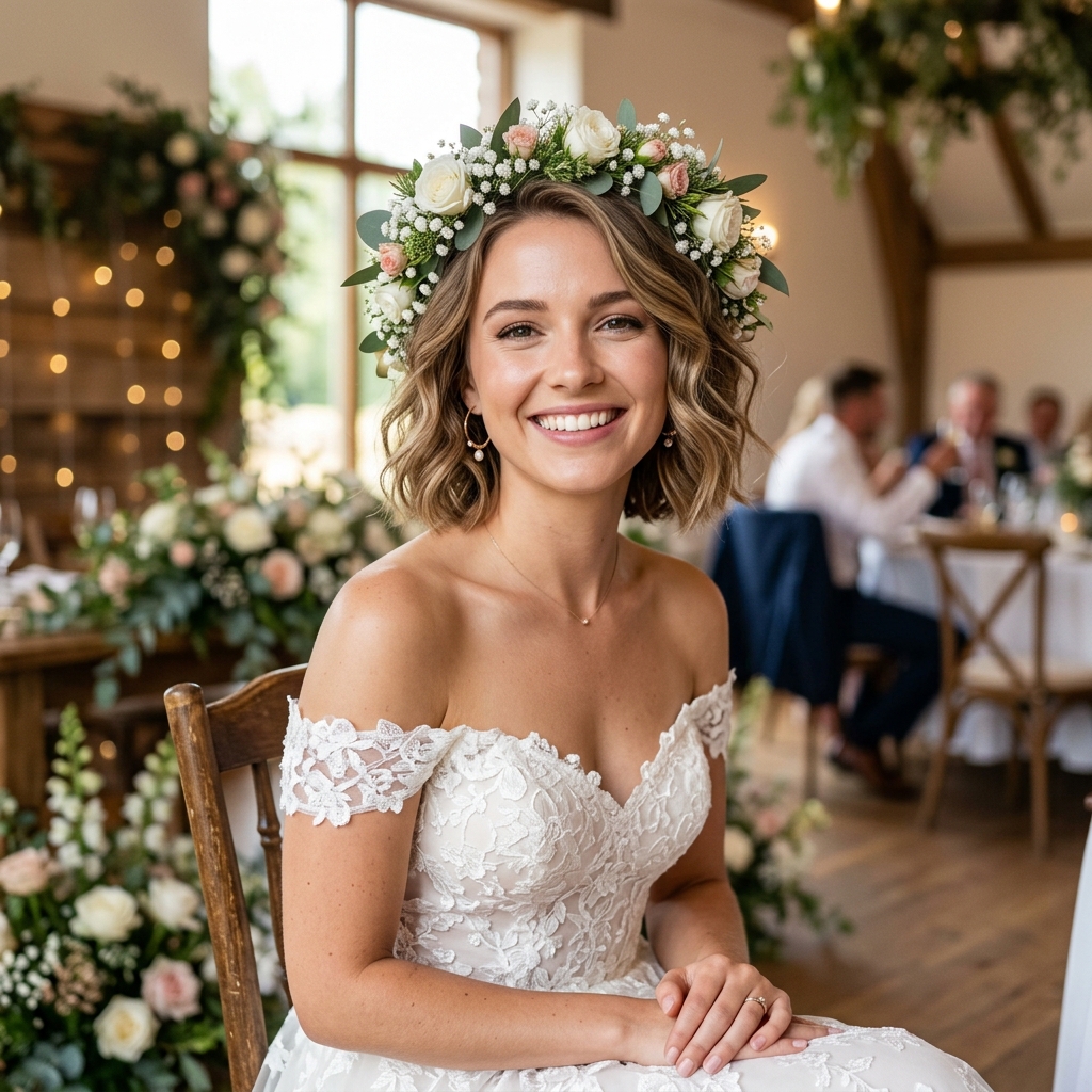 Soft Waves with a Floral Crown