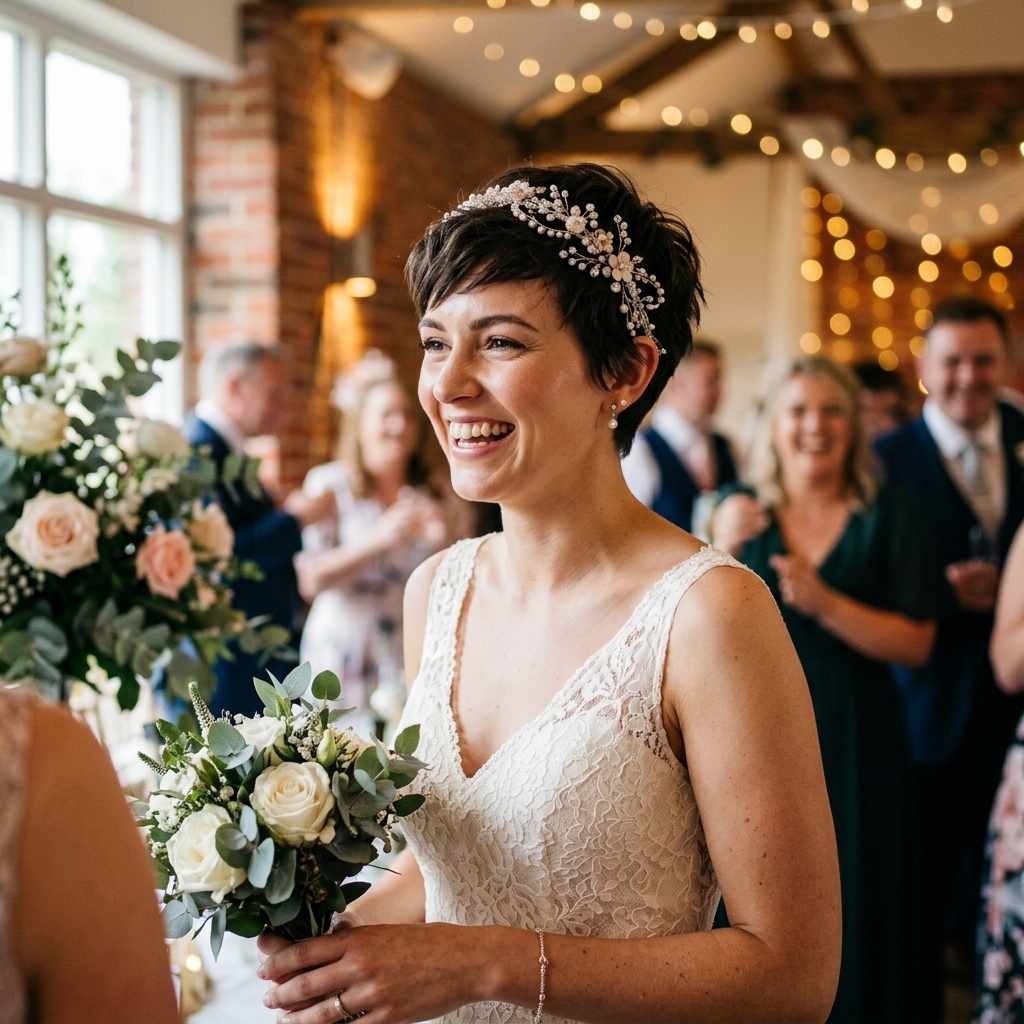 Textured Pixie with a Bridal Headband
