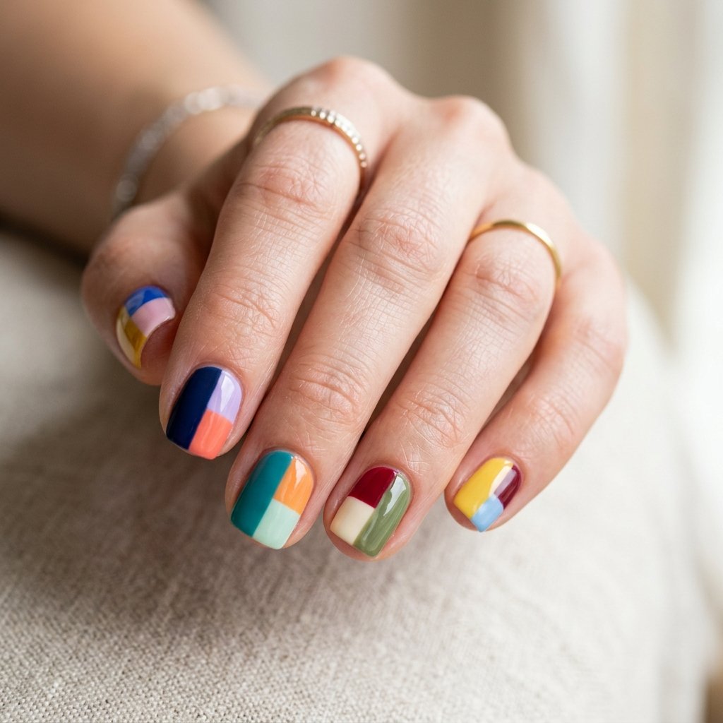 15 Short Nail Art Ideas That Prove Tiny Nails Can Steal the Whole Show 11 Abstract Color Blocking nails