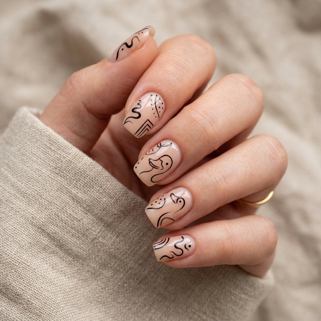 17 Short Duck Nail Ideas That'll Make You Ditch Your Old Nail Look Forever 8 Abstract Line Art Duck Nails