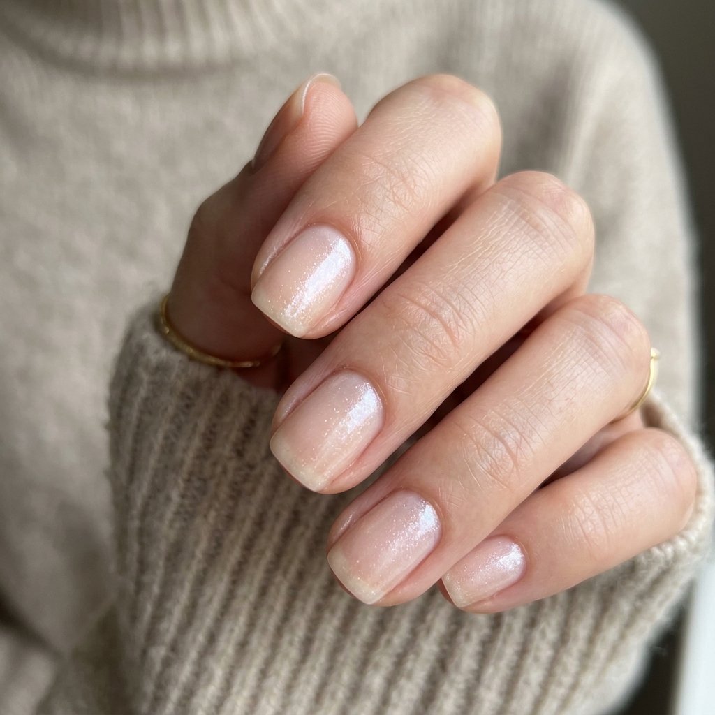 15 Short Nail Art Ideas That Prove Tiny Nails Can Steal the Whole Show 7 Barely There Shimmer Nails