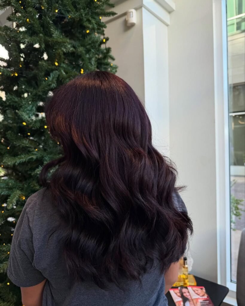 16 Stunning Black Cherry Hair Color Ideas to Try Right Now 11 Black Cherry Feathered Layers