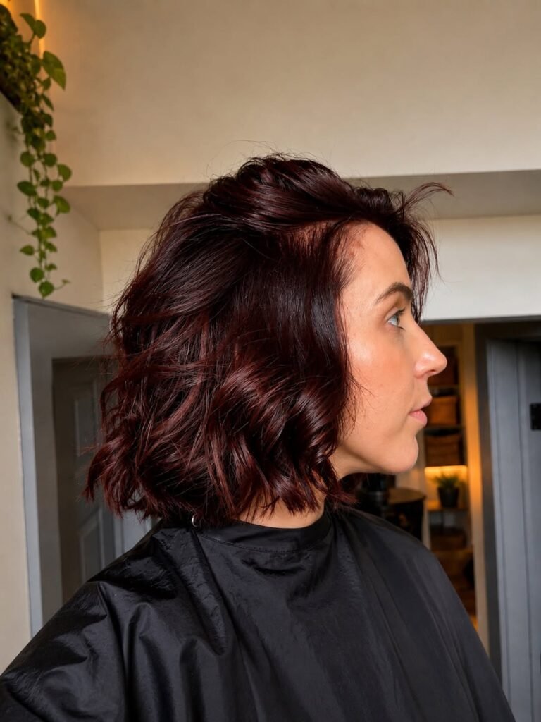 16 Stunning Black Cherry Hair Color Ideas to Try Right Now 10 Black Cherry Hair with Side Bangs