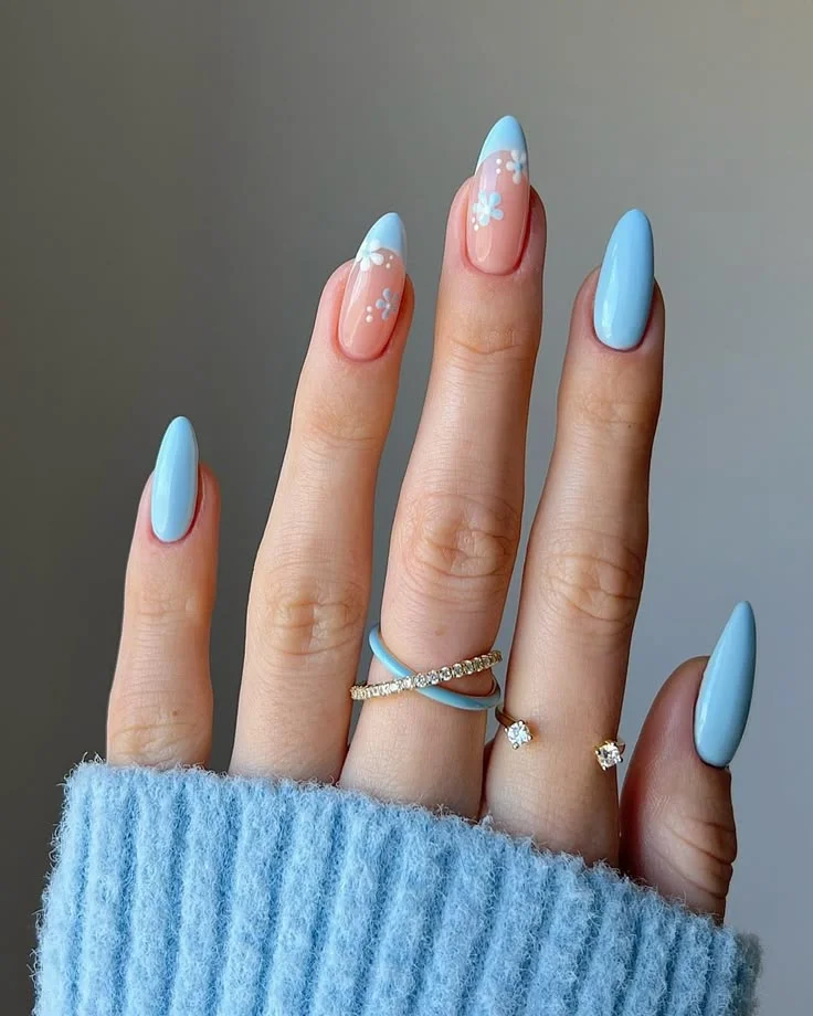 Blue Chrome with White Accent Nails