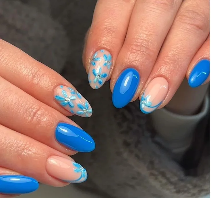 Blue Floral Nails