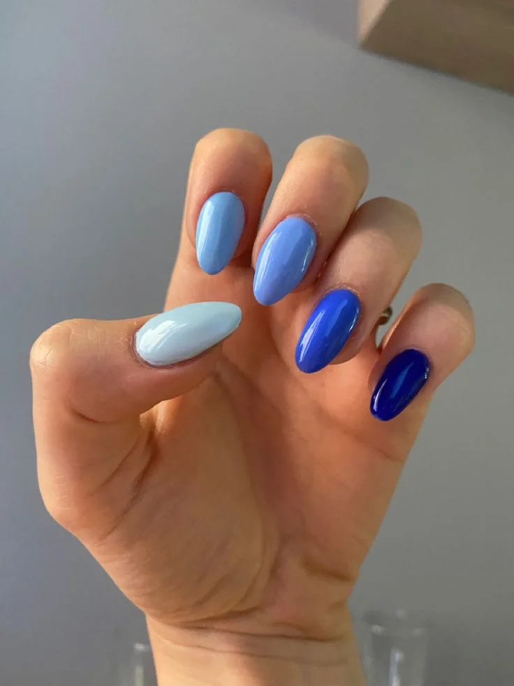 Blue Mix and Match Nails