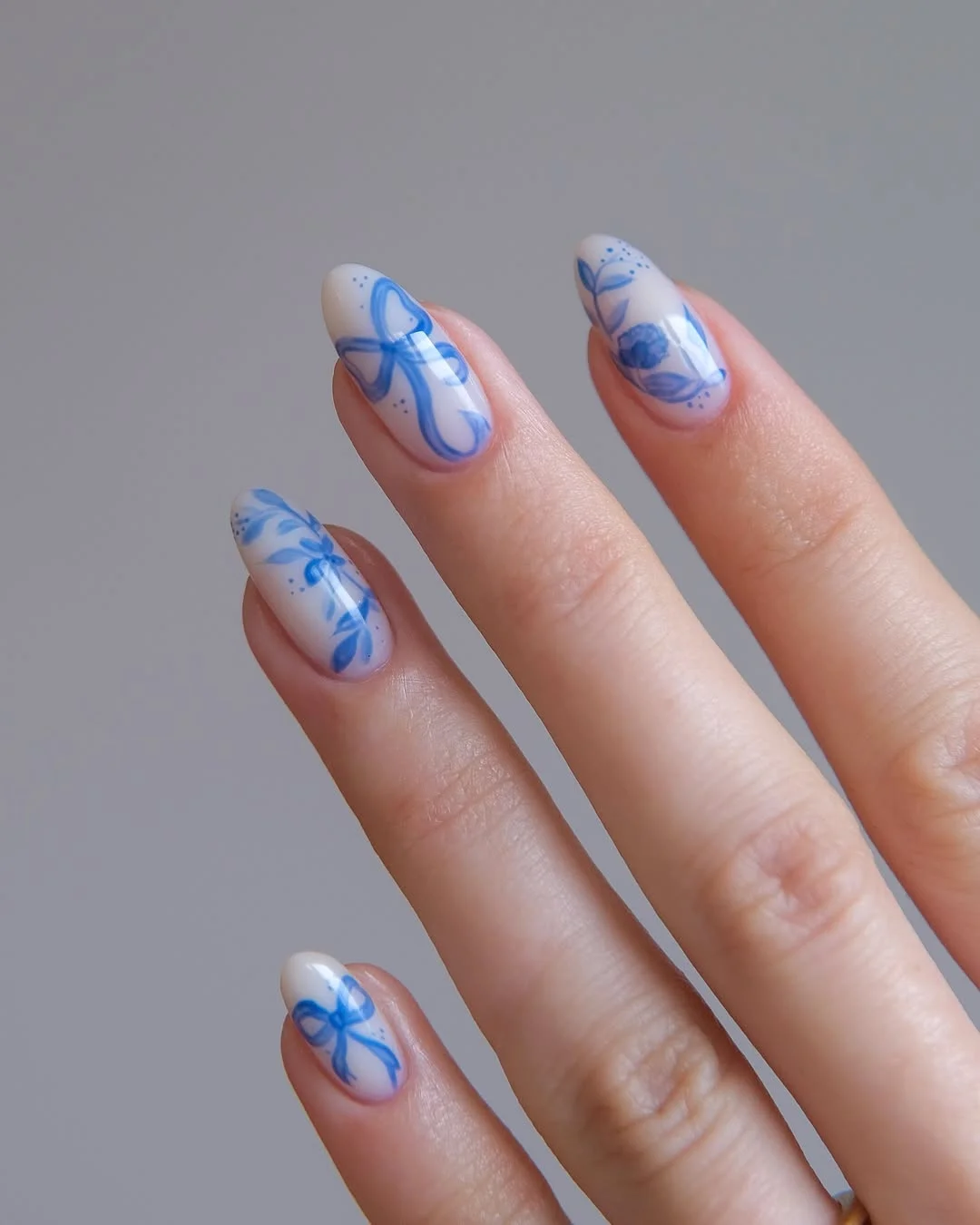 Blue and White Nails