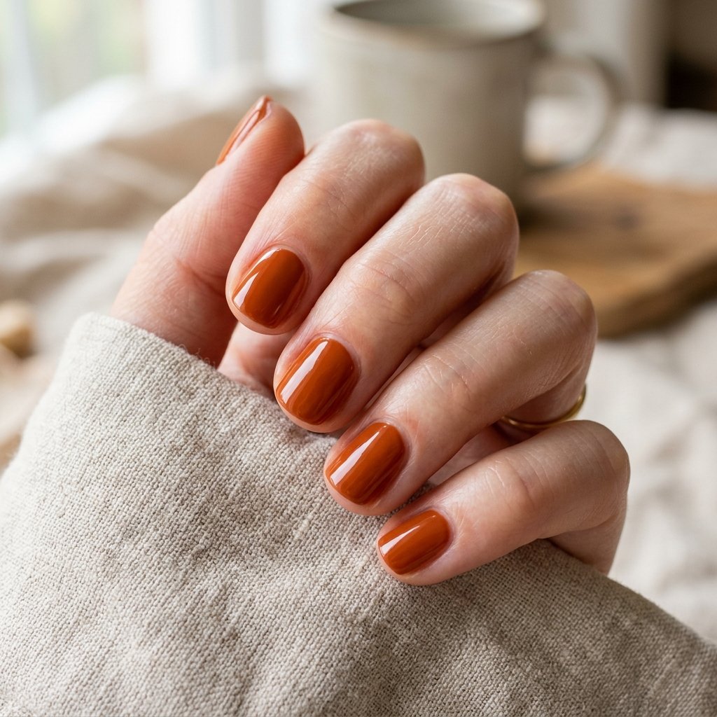 17 Very Short Nails That Prove Tiny Tips Are Totally Having a Moment 14 Burnt Orange Creme