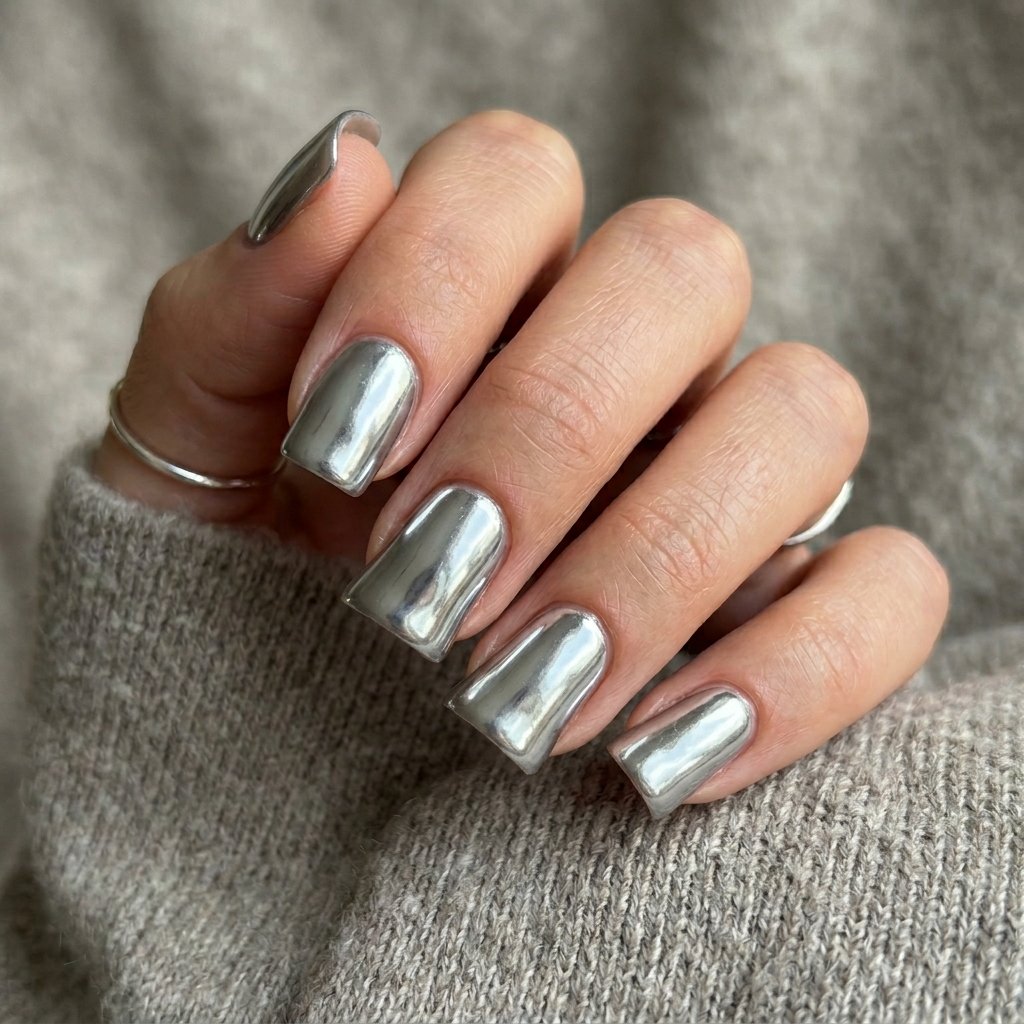 17 Short Duck Nail Ideas That'll Make You Ditch Your Old Nail Look Forever 6 Chrome Silver Duck Nails