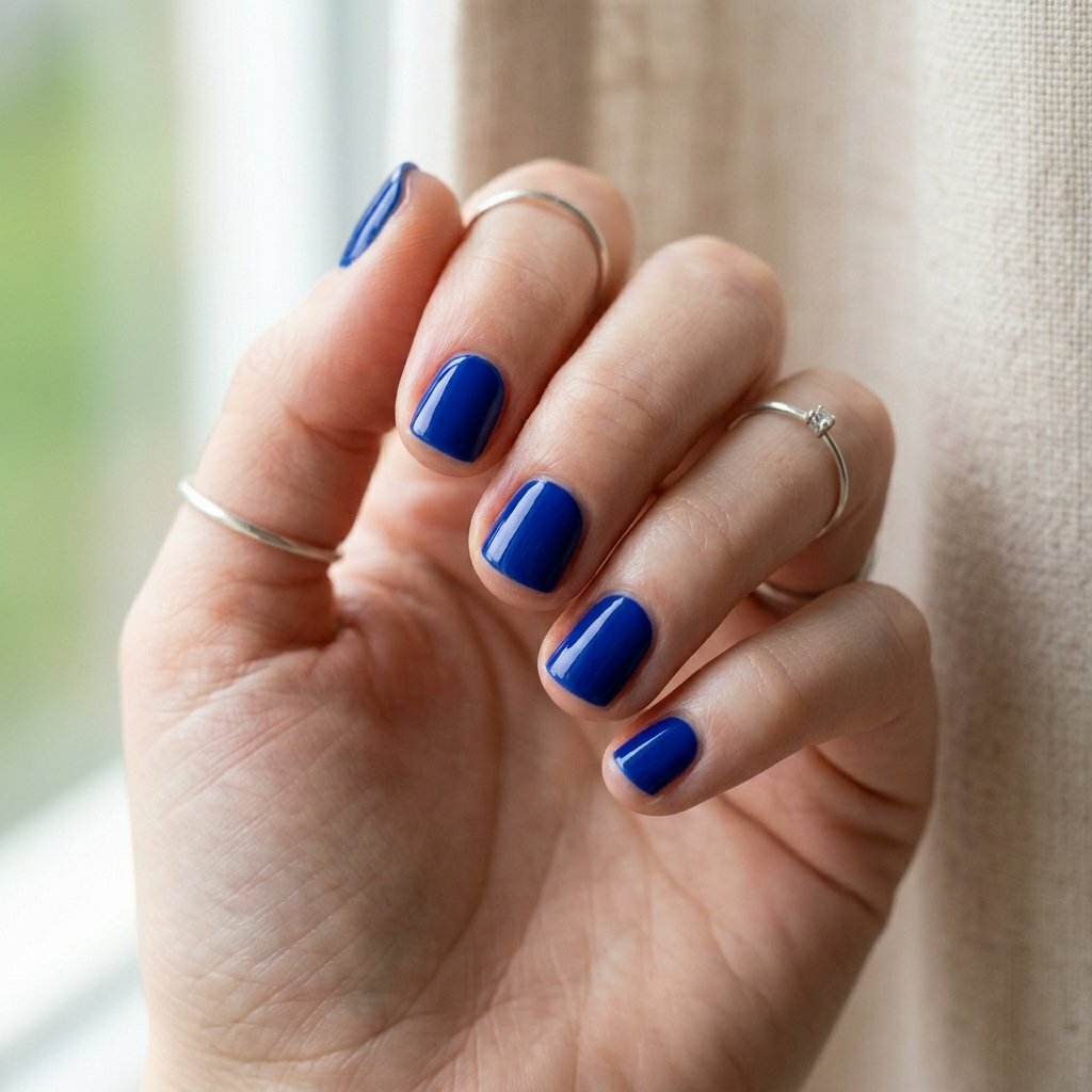 17 Very Short Nails That Prove Tiny Tips Are Totally Having a Moment 10 Cobalt Blue Creme nails