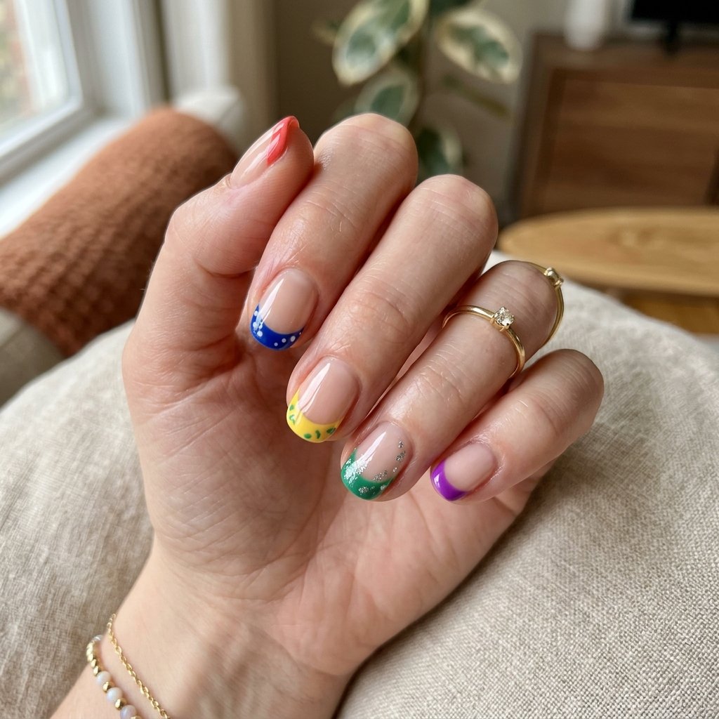 15 Short Nail Art Ideas That Prove Tiny Nails Can Steal the Whole Show 8 Colorful French Tips with a Mismatched Set nails