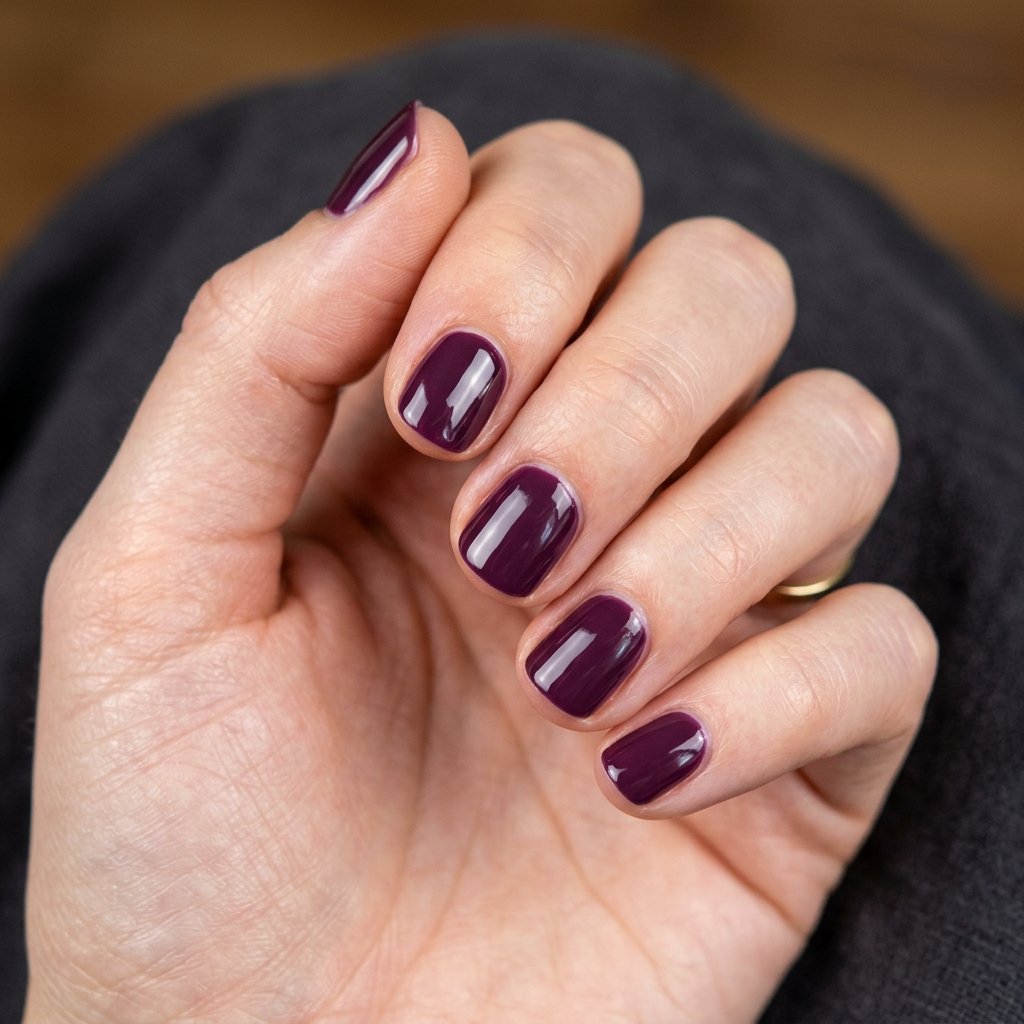 17 Very Short Nails That Prove Tiny Tips Are Totally Having a Moment 18 Deep Plum with Glossy Finish