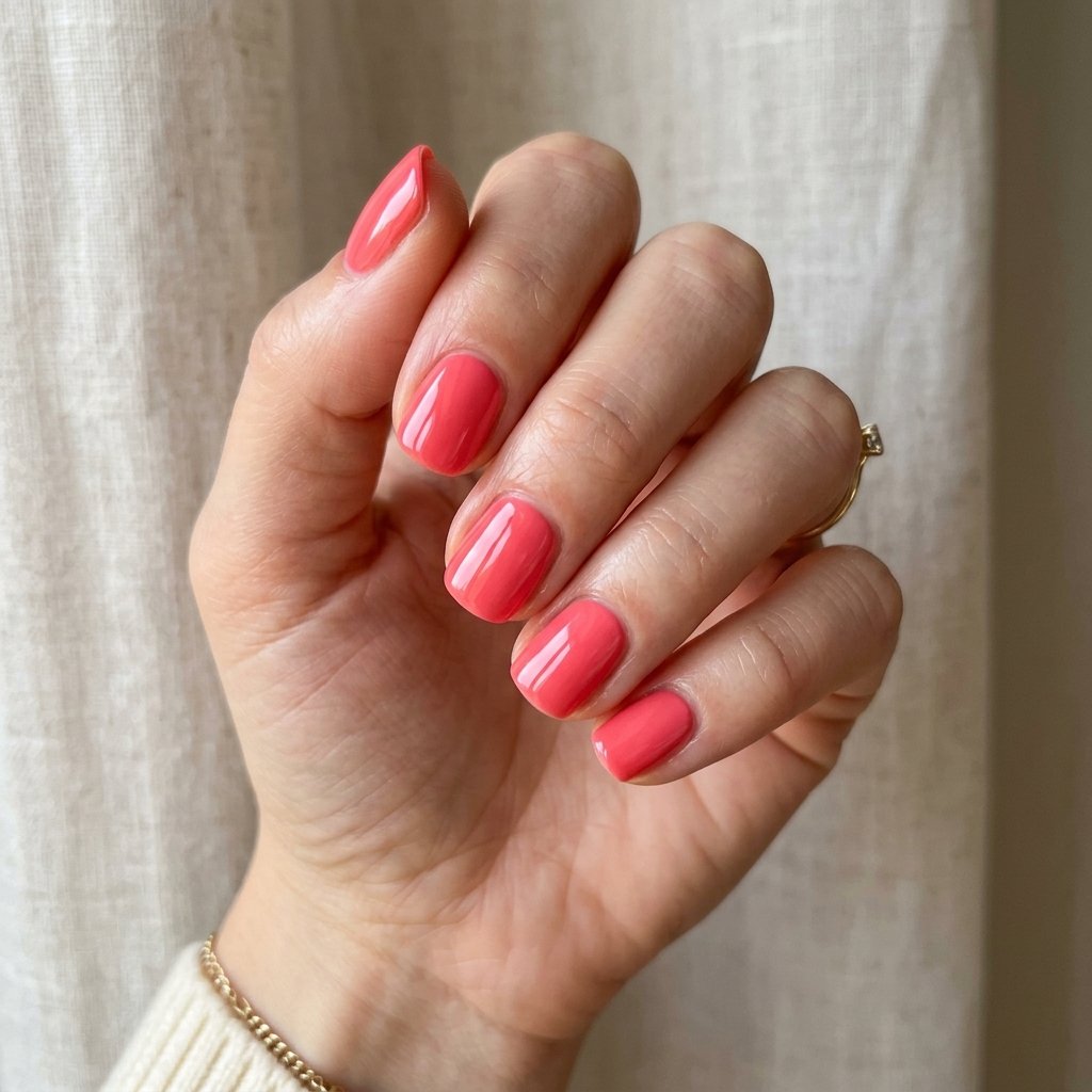 19 Short Natural Nails That Prove Less Is Actually More (And Way More Chic) 18 Glossy Coral Pop nails