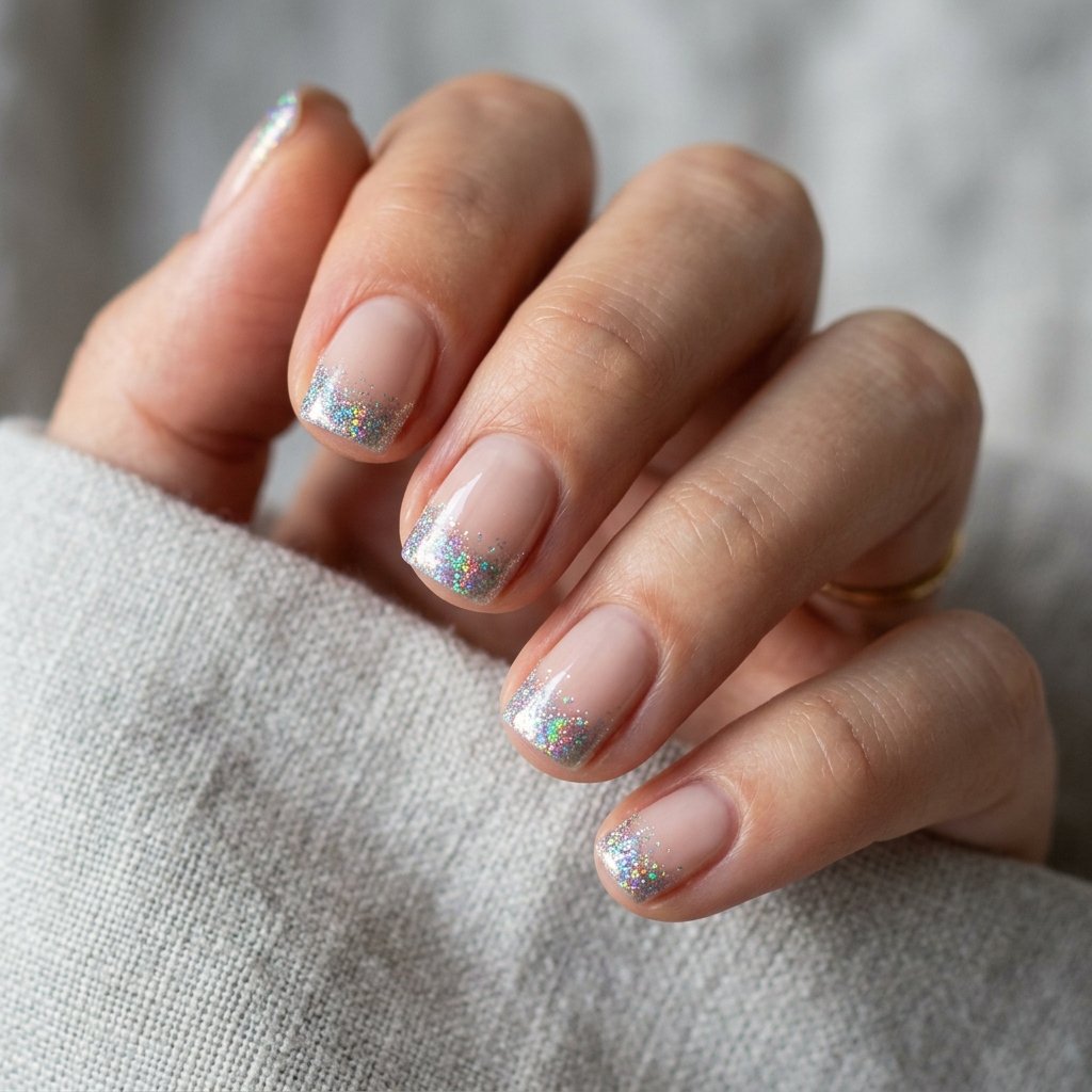 17 Very Short Nails That Prove Tiny Tips Are Totally Having a Moment 17 Holographic Glitter Tips