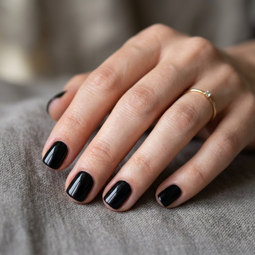 17 Very Short Nails That Prove Tiny Tips Are Totally Having a Moment 5 Inky Midnight Black