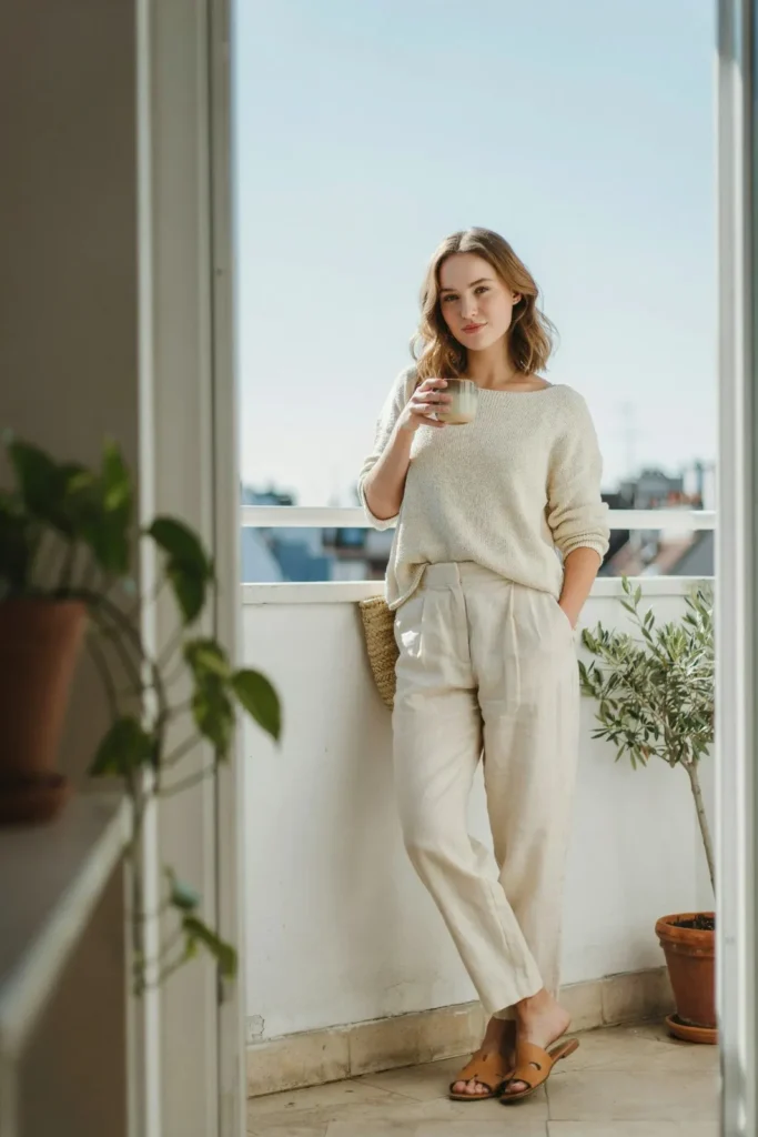 16 Comfy Outfit Ideas That Look Cute, Chic, and Effortlessly Put-Together 11 Linen Pants Relaxed Knit Top
