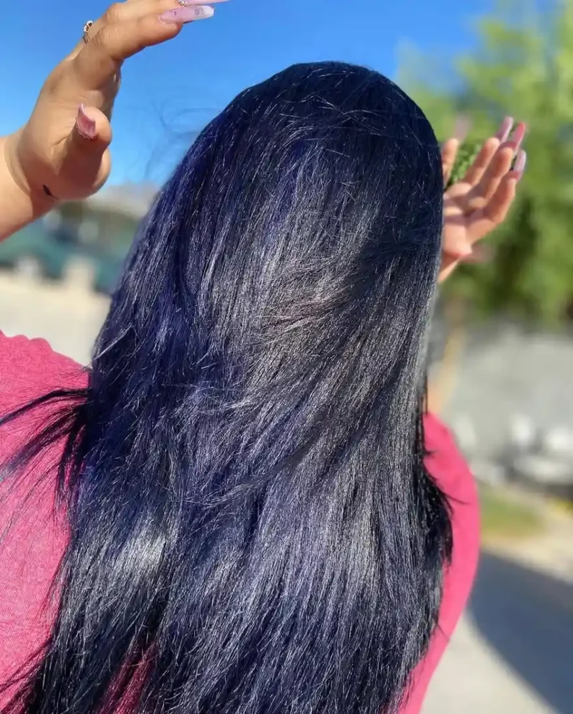16 Cool Hair Color Ideas That Instantly Make Your Look Feel Expensive, Fun, and Very Main Character 7 Midnight Blue Black