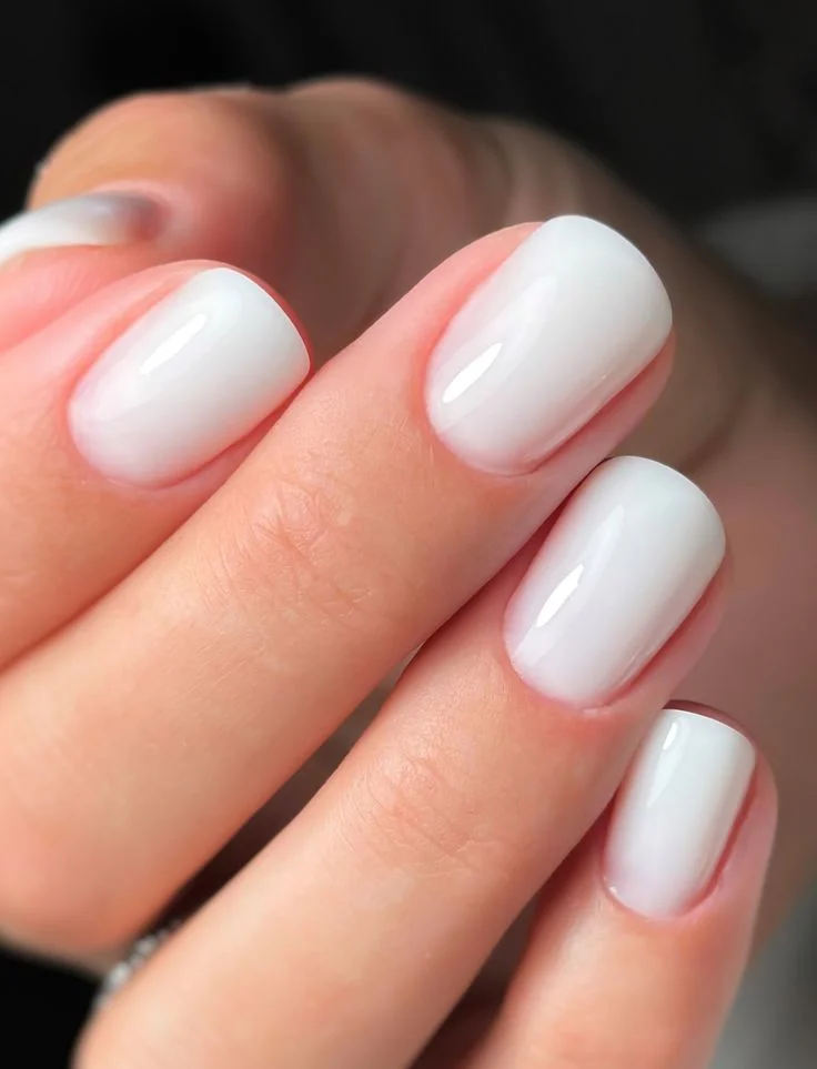 Milky White Short Nails