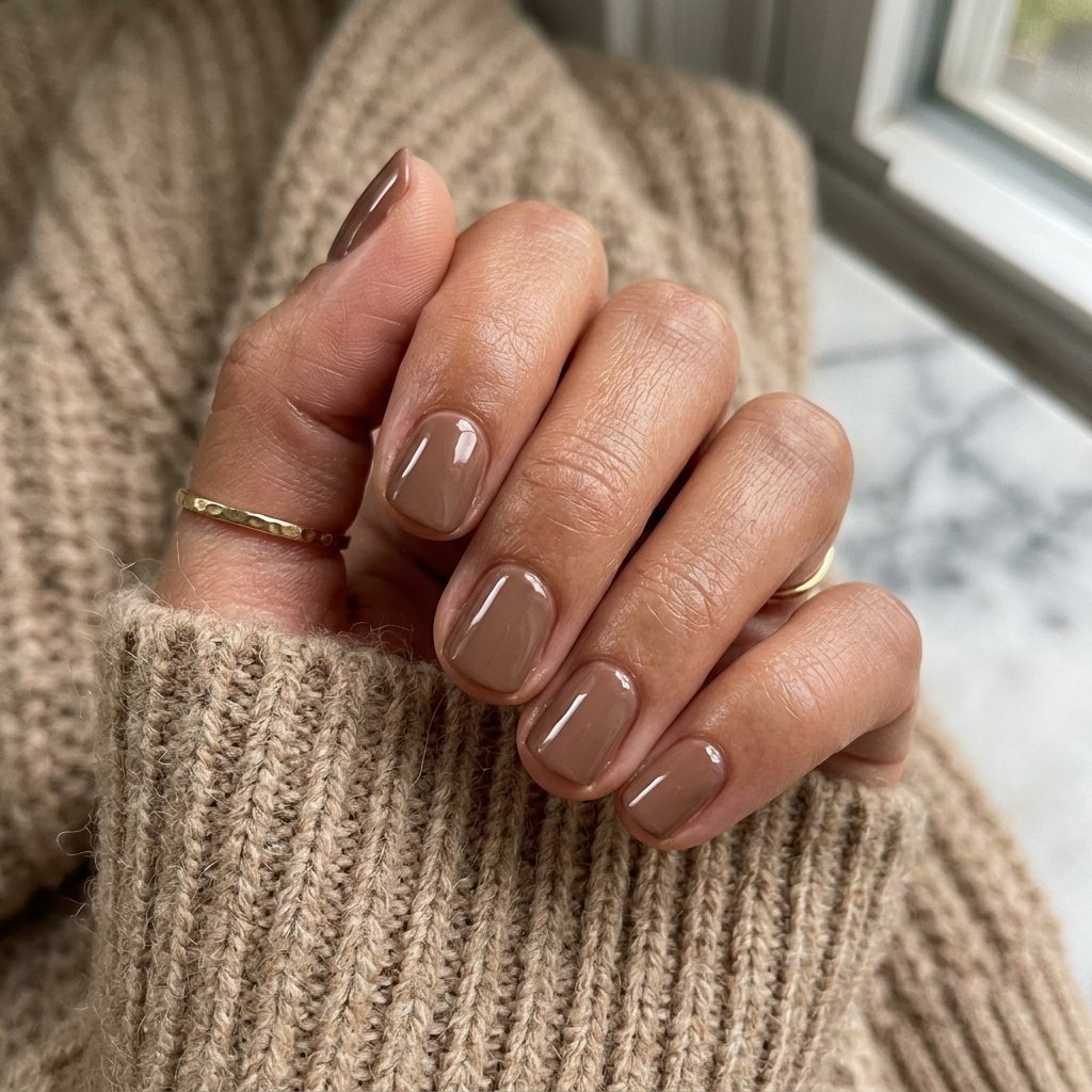 17 Very Short Nails That Prove Tiny Tips Are Totally Having a Moment 11 Mocha Latte Brown nails