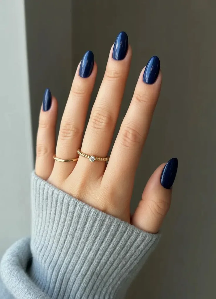 Navy Blue Glossy Nails