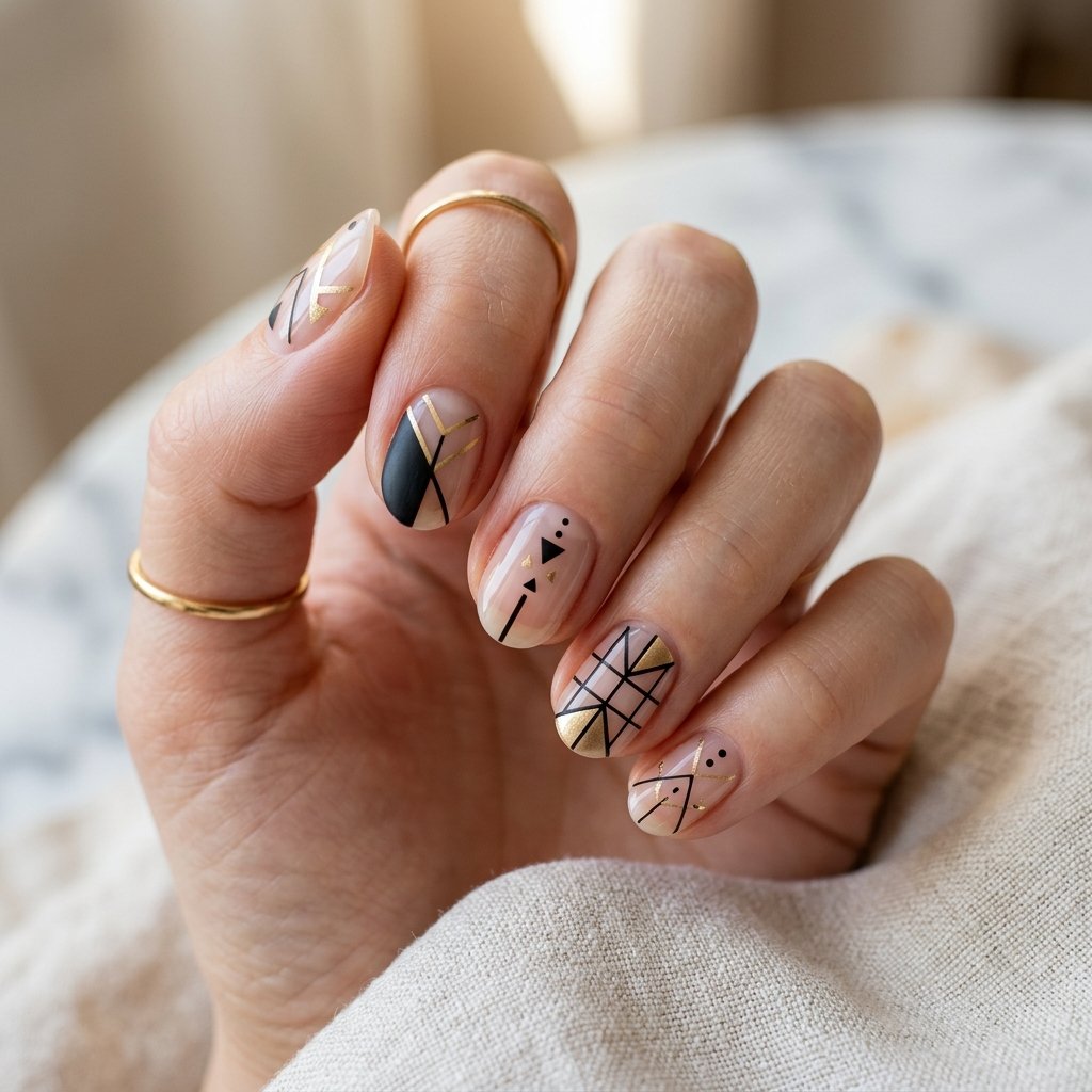 15 Short Nail Art Ideas That Prove Tiny Nails Can Steal the Whole Show 4 Negative Space Geometric Designs nails