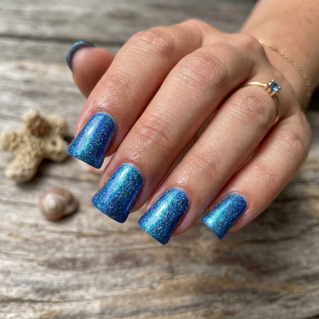 17 Short Duck Nail Ideas That'll Make You Ditch Your Old Nail Look Forever 17 Ocean Blue Holographic Nails