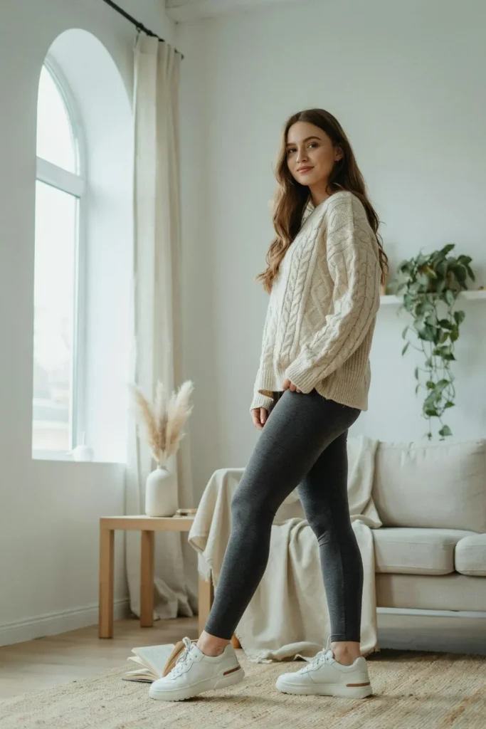 16 Comfy Outfit Ideas That Look Cute, Chic, and Effortlessly Put-Together 2 Oversized Sweater Leggings Chunky Sneakers