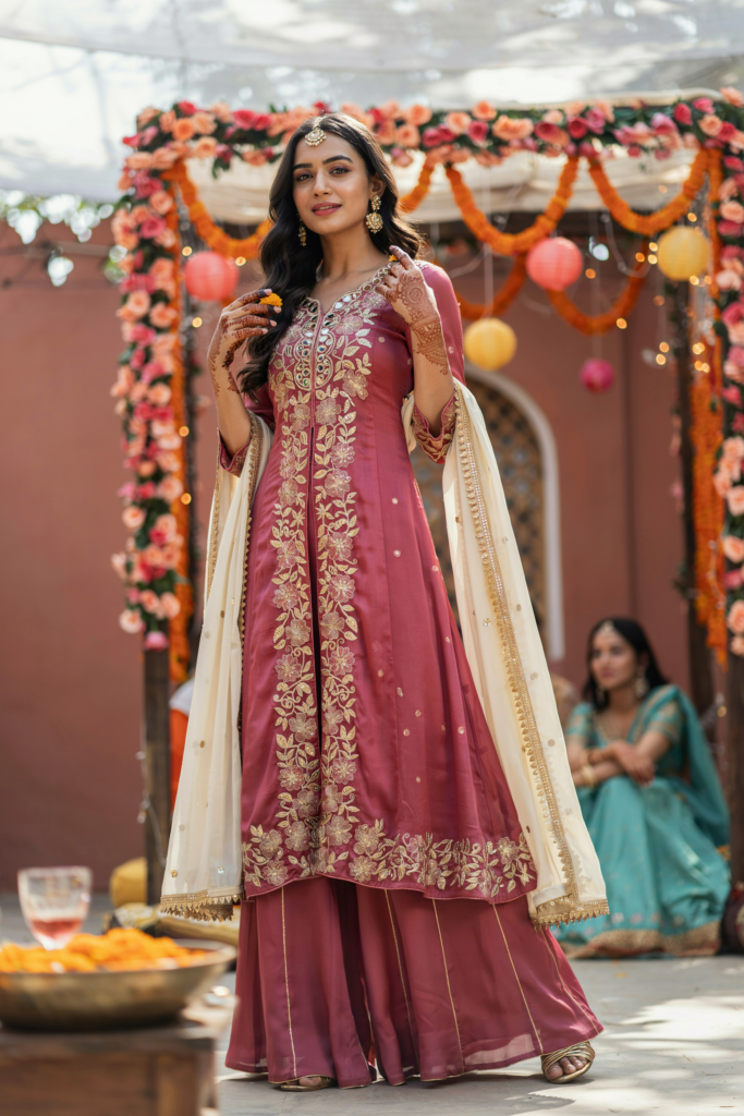 Palazzo Pants With Embroidered Kurti