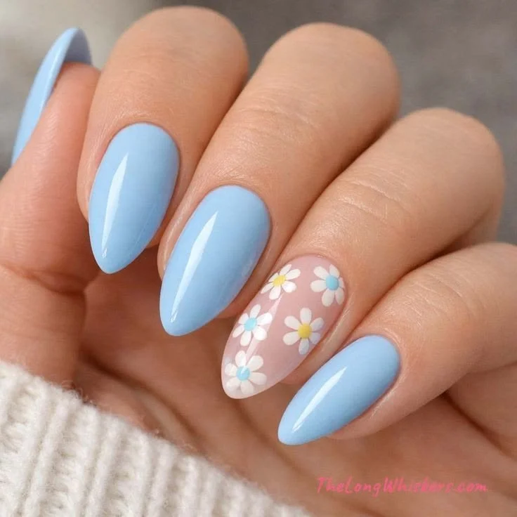 Pastel Blue Almond Nails