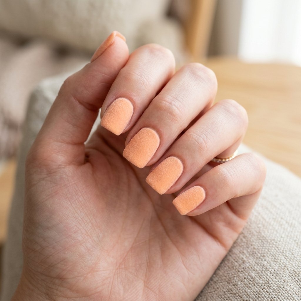 17 Short Duck Nail Ideas That'll Make You Ditch Your Old Nail Look Forever 14 Peach Fuzz Velvet Nails